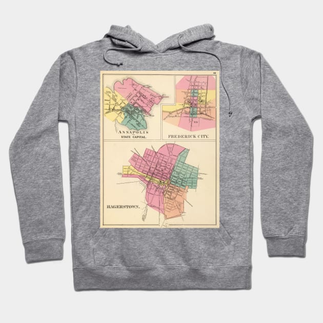 Vintage Map of Annapolis, Frederick and Hagerstown Hoodie by Bravuramedia